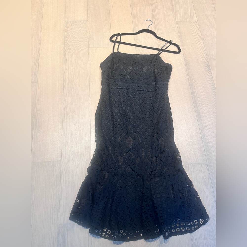 Lulus Black Lace Mermaid Midi Dress